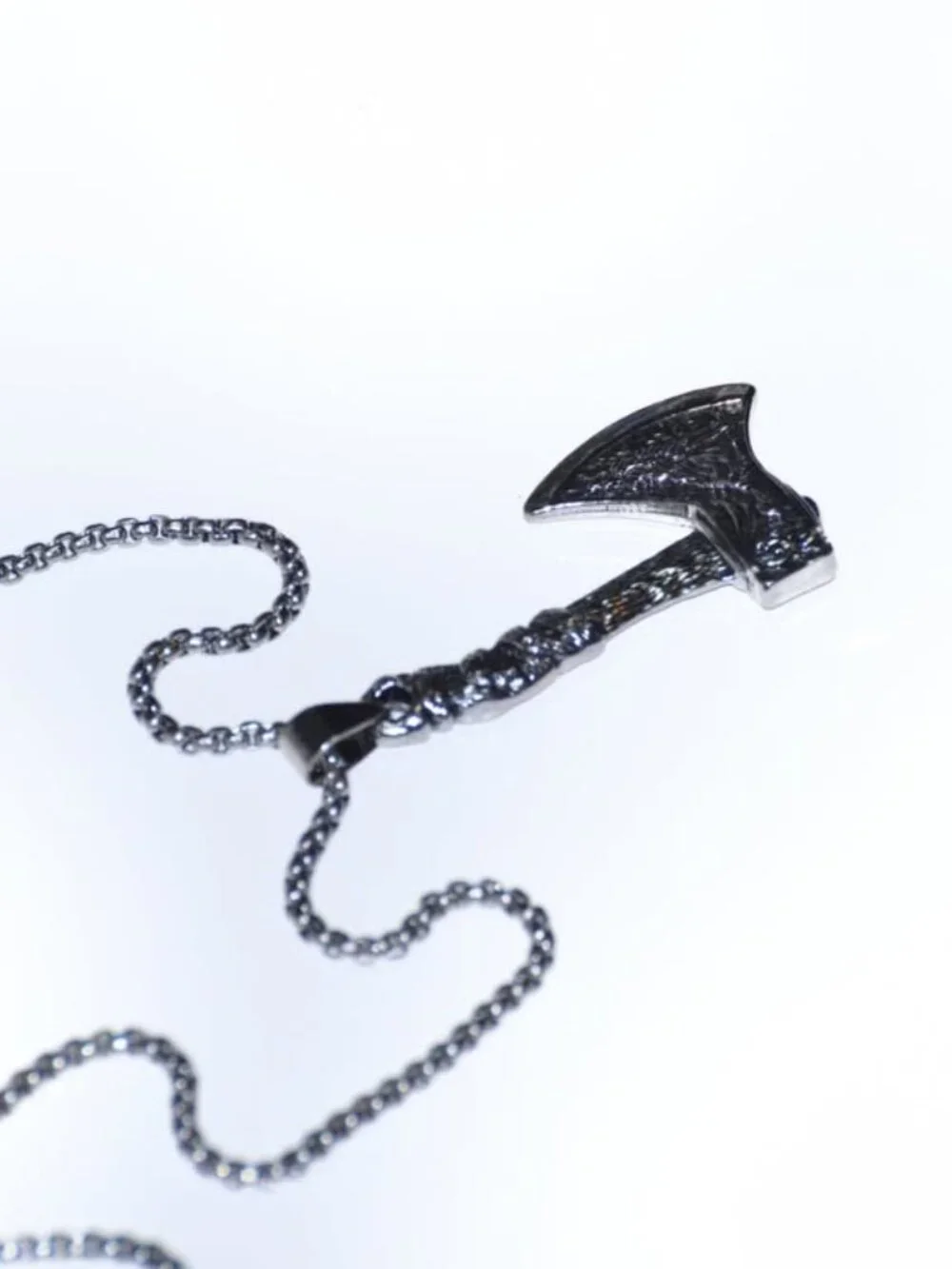 Men's Silver Tone Wolf Norse Axe Pendant Necklace Viking Biker Jewelry